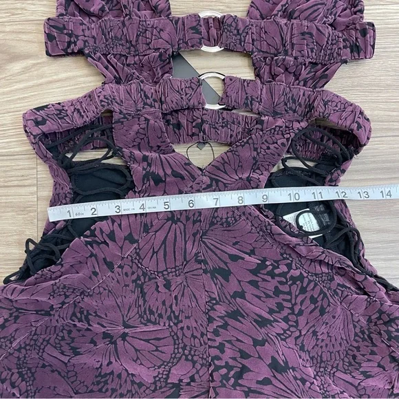 Outcast Clothing Jett Purple Butterfly Burnout Velour Sexy Jumpsuit - Picture 7 of 13